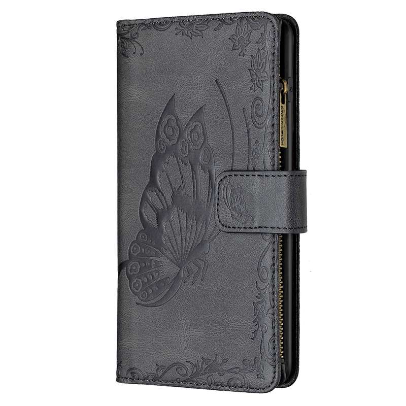 For iPhone XR Flying Butterfly Embossing Pattern Zipper Horizontal Flip Leather Case with Holder & C