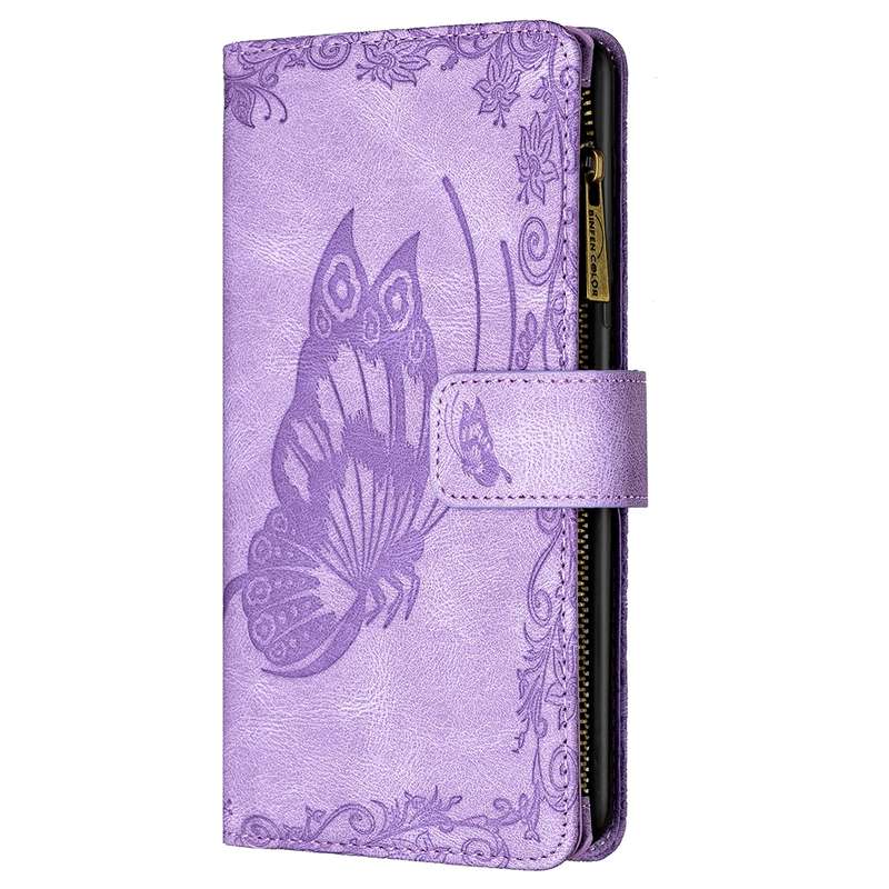 For iPhone XR Flying Butterfly Embossing Pattern Zipper Horizontal Flip Leather Case with Holder & C