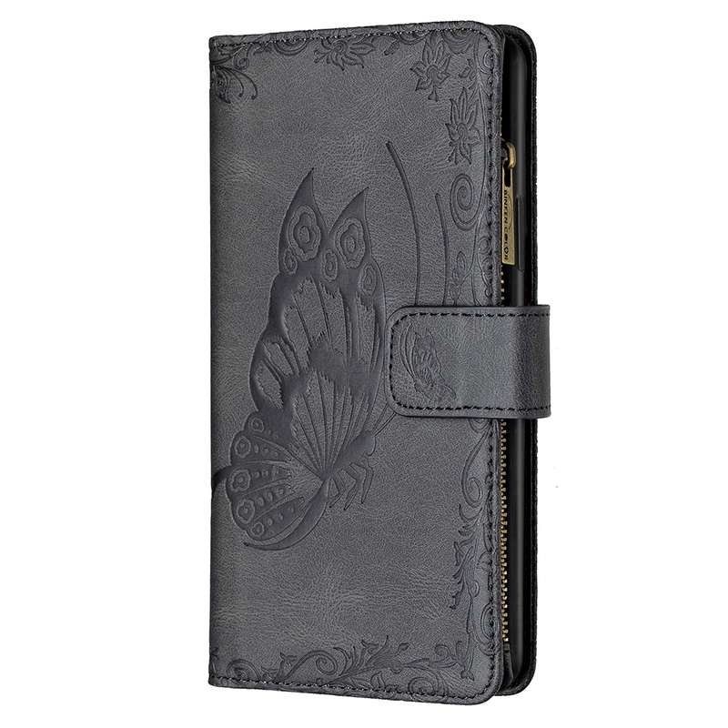 For iPhone XR Flying Butterfly Embossing Pattern Zipper Horizontal Flip Leather Case with Holder & C