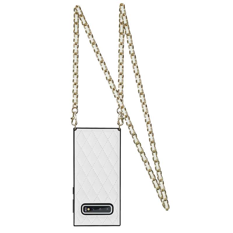 For Samsung Galaxy S10 Elegant Rhombic Pattern Microfiber Leather +TPU Shockproof Case with Crossbod