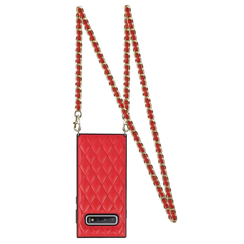 For Samsung Galaxy S10 Elegant Rhombic Pattern Microfiber Leather +TPU Shockproof Case with Crossbod