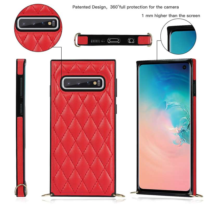 For Samsung Galaxy S10 Elegant Rhombic Pattern Microfiber Leather +TPU Shockproof Case with Crossbod