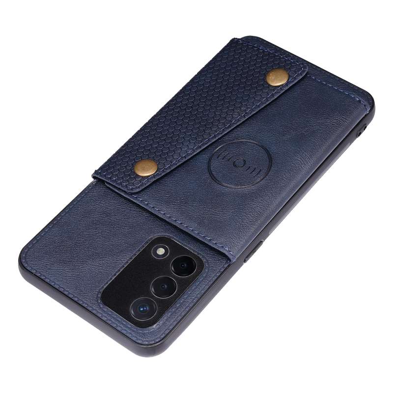For OPPO A74 4G Double Buckle PU + TPU Shockproof Magnetic Protective Case with Card Slot & Holder(B