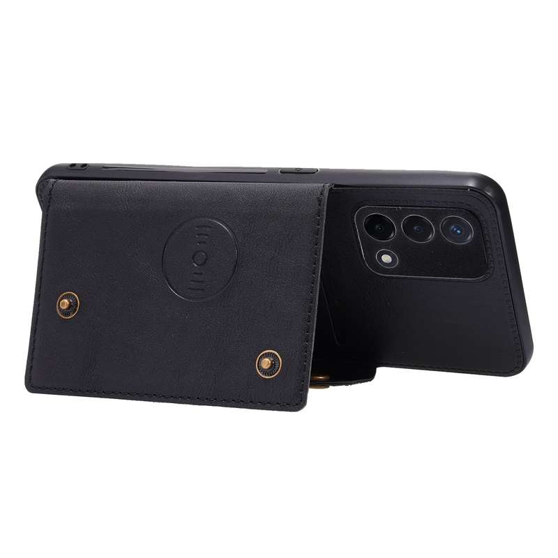 For OPPO A74 4G Double Buckle PU + TPU Shockproof Magnetic Protective Case with Card Slot & Holder(B
