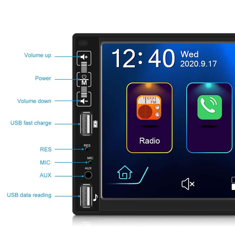 A2891 7 inch Car HD MP5 Carplay Bluetooth Music Player Reversing Image All-in-one Machine Support FM