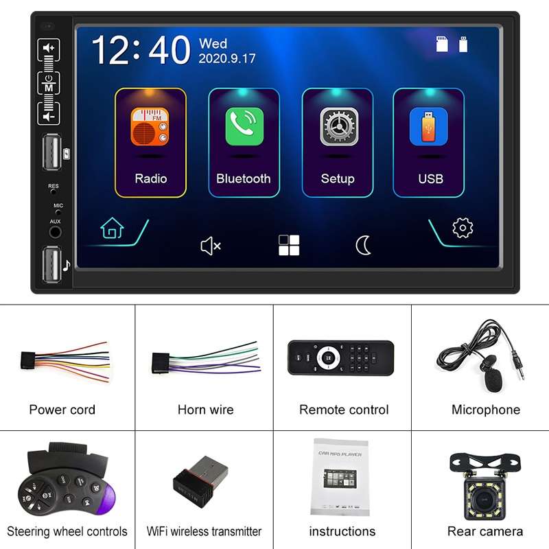 A2891 7 inch Car HD MP5 Carplay Bluetooth Music Player Reversing Image All-in-one Machine Support FM