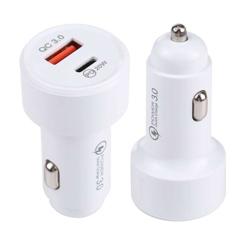 LZ-201 PD 20W USB-C / Type-C + QC 3.0 USB Mini Fast Car Charger(White)