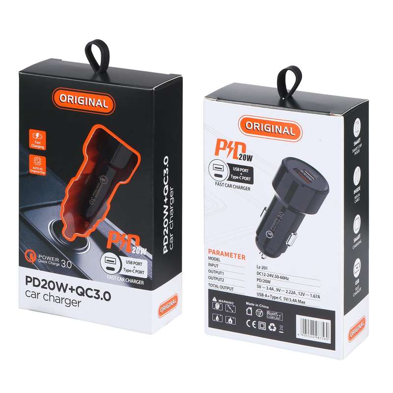 LZ-201 PD 20W USB-C / Type-C + QC 3.0 USB Mini Fast Car Charger(Black)