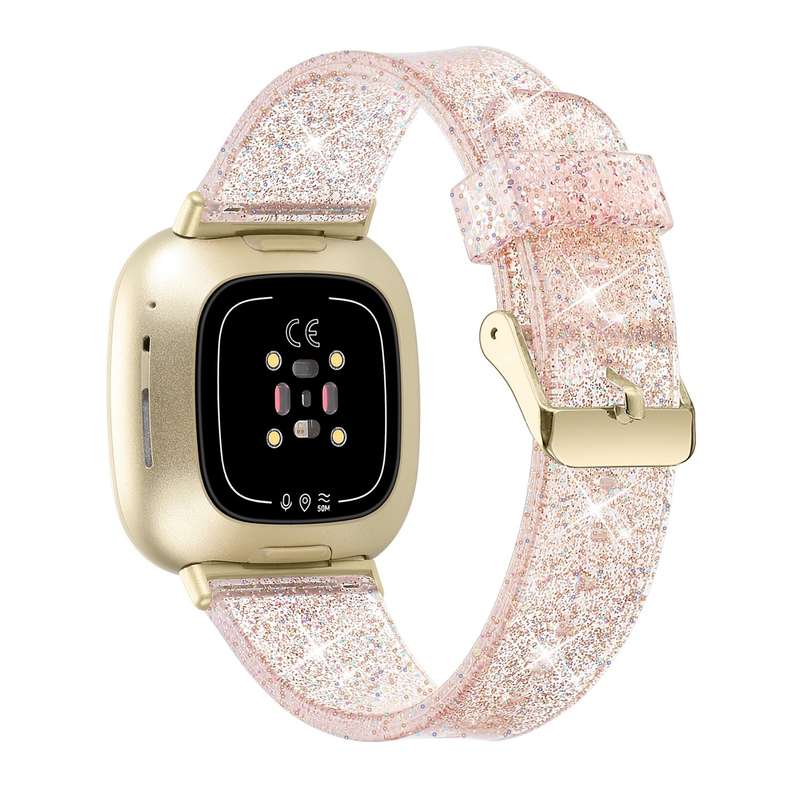 For Fitbit Versa 3 Glitter Powder Silicone Watch Band(Rose Gold)
