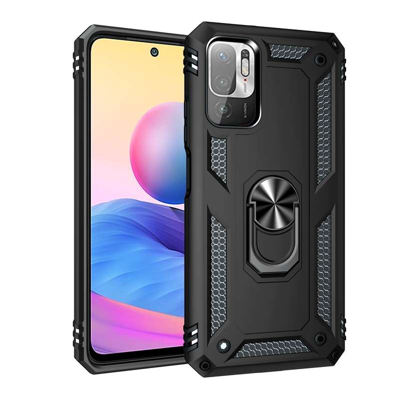 For Xiaomi Redmi Note 10 5G Shockproof TPU + PC Protective Case with 360 Degree Rotating Holder(Blac