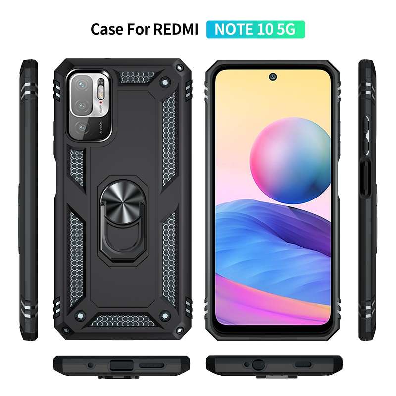 For Xiaomi Redmi Note 10 5G Shockproof TPU + PC Protective Case with 360 Degree Rotating Holder(Blac
