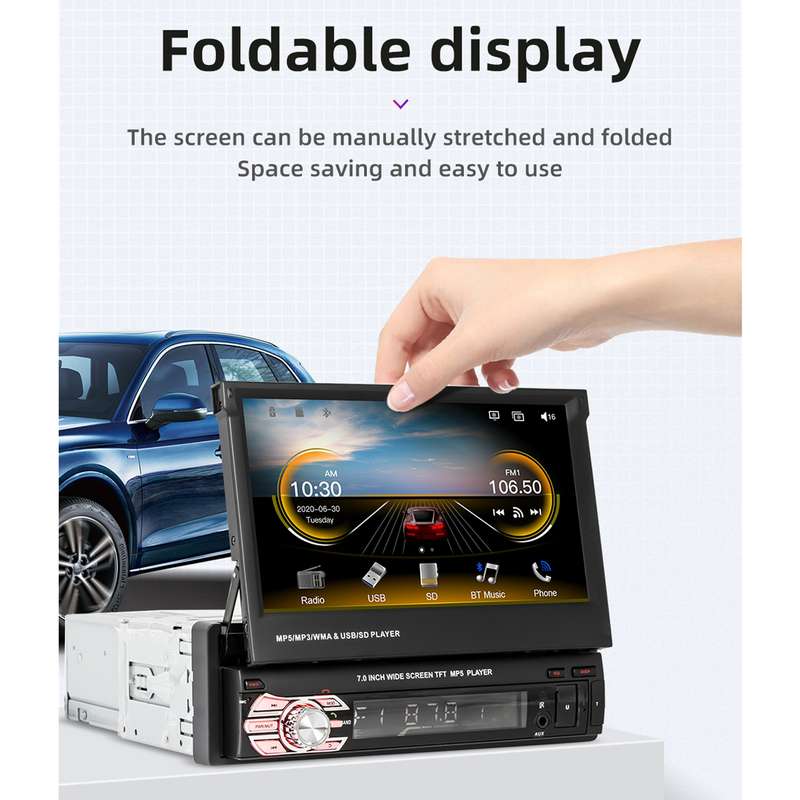 9601C HD 7 inch Manually Retractable Screen Car MP5 Player GPS Navigation Bluetooth Radio, Support M