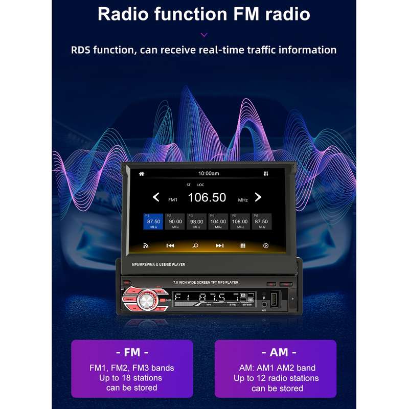 9601C HD 7 inch Manually Retractable Screen Car MP5 Player GPS Navigation Bluetooth Radio, Support M