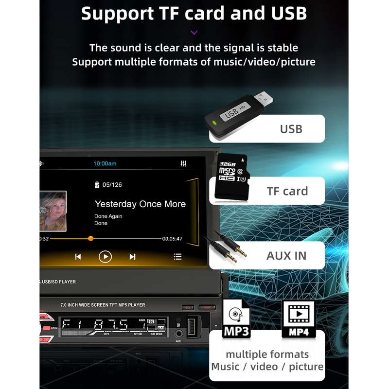 9601C HD 7 inch Manually Retractable Screen Car MP5 Player GPS Navigation Bluetooth Radio, Support M