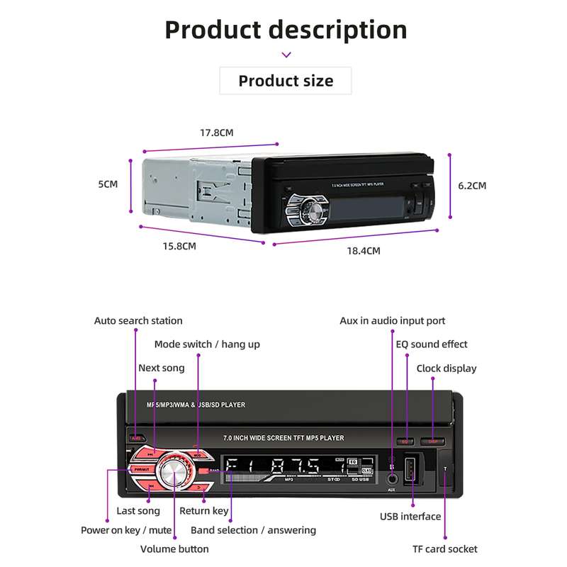 9601C HD 7 inch Manually Retractable Screen Car MP5 Player GPS Navigation Bluetooth Radio, Support M