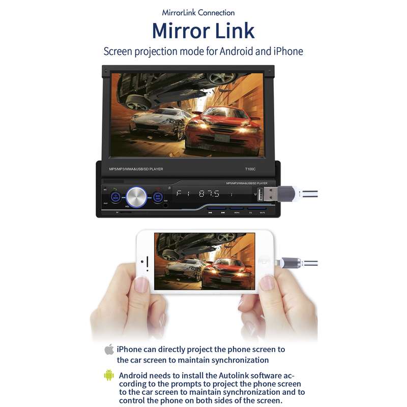 T100C 7 inch Manually Retractable Screen Car MP5 Player Radio, Support Mirror Link & FM & TF Card &