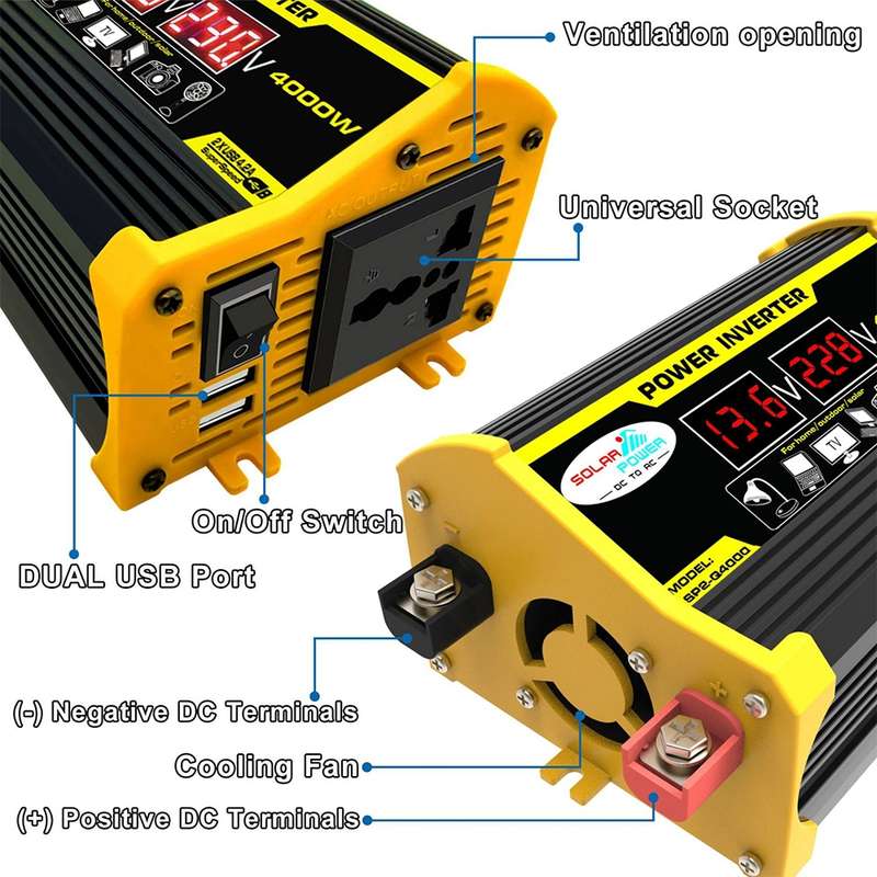 Legend II Generation 12V to 220V 4000W Modified Square Wave Car Power Inverter(Yellow)
