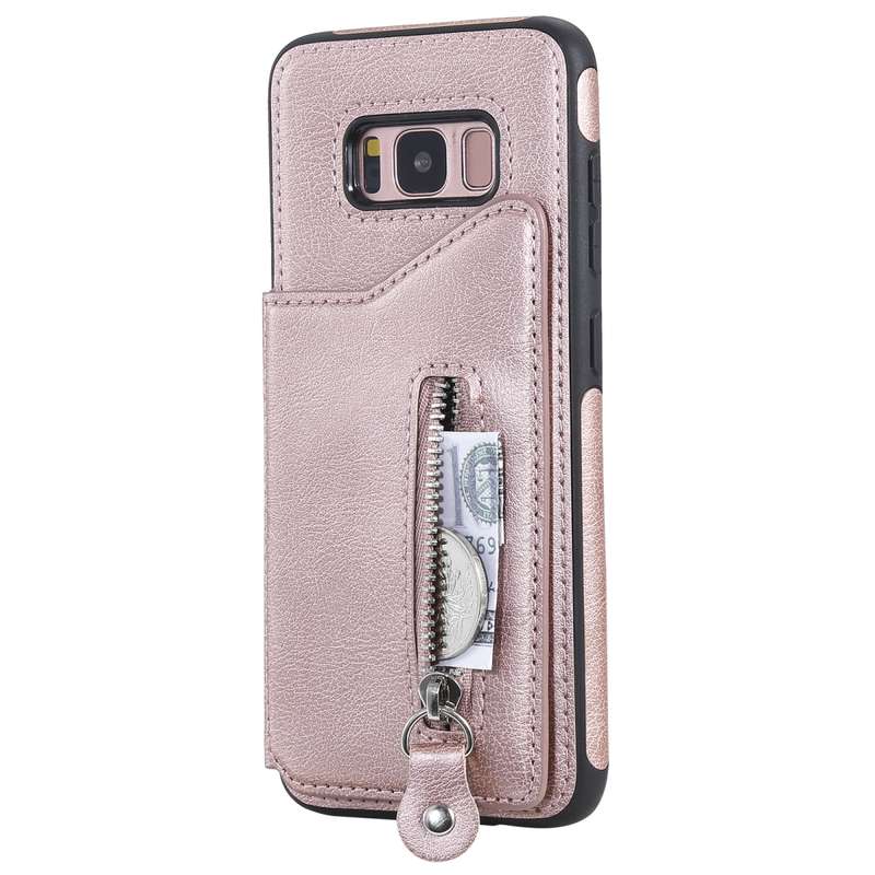 For Galaxy S8 Solid Color Double Buckle Zipper Shockproof Protective Case(Rose Gold)