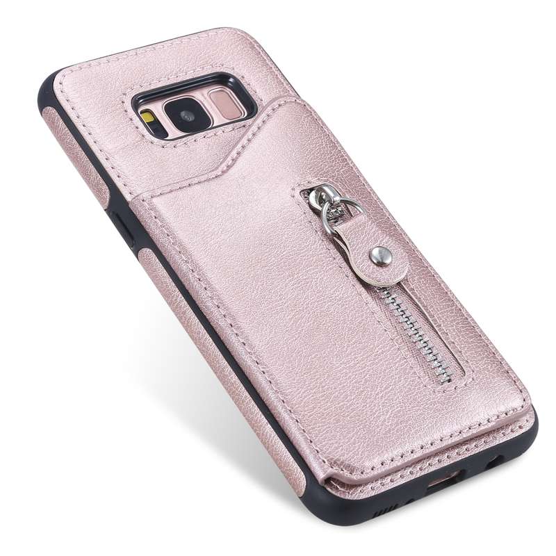 For Galaxy S8 Solid Color Double Buckle Zipper Shockproof Protective Case(Rose Gold)