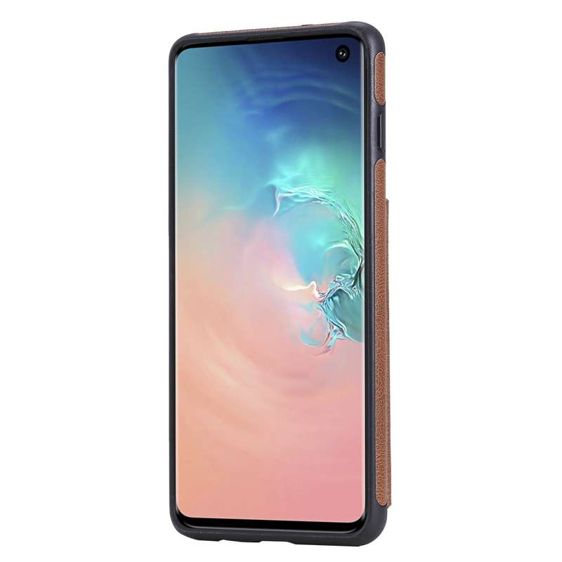 For Galaxy S10 Solid Color Double Buckle Zipper Shockproof Protective Case(Brown)