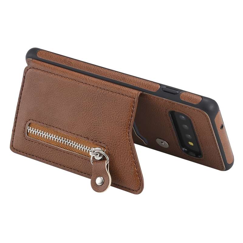 For Galaxy S10 Solid Color Double Buckle Zipper Shockproof Protective Case(Brown)