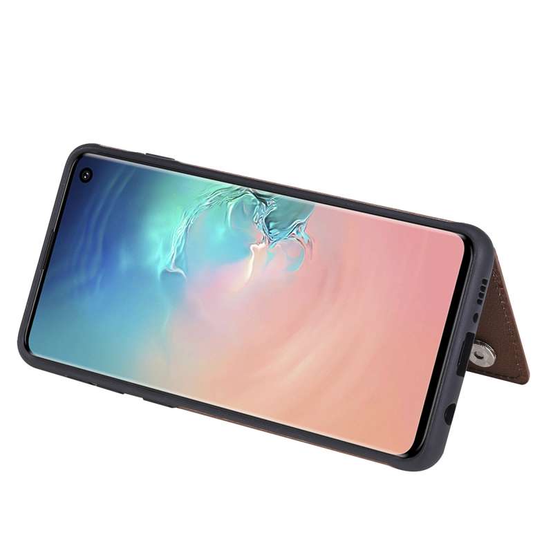 For Galaxy S10 Solid Color Double Buckle Zipper Shockproof Protective Case(Brown)