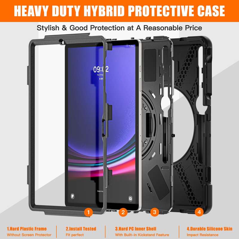 For Samsung Galaxy Tab S7 FE T730 / S7+ / S9+ /S8+ Silicone + PC Protective Case with Holder & Shoul