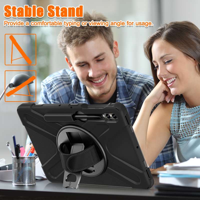 For Samsung Galaxy Tab S7 FE T730 / S7+ / S9+ /S8+ Silicone + PC Protective Case with Holder & Shoul