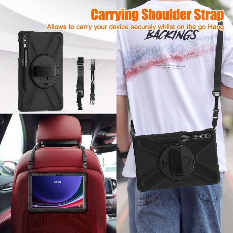 For Samsung Galaxy Tab S7 FE T730 / S7+ / S9+ /S8+ Silicone + PC Protective Case with Holder & Shoul