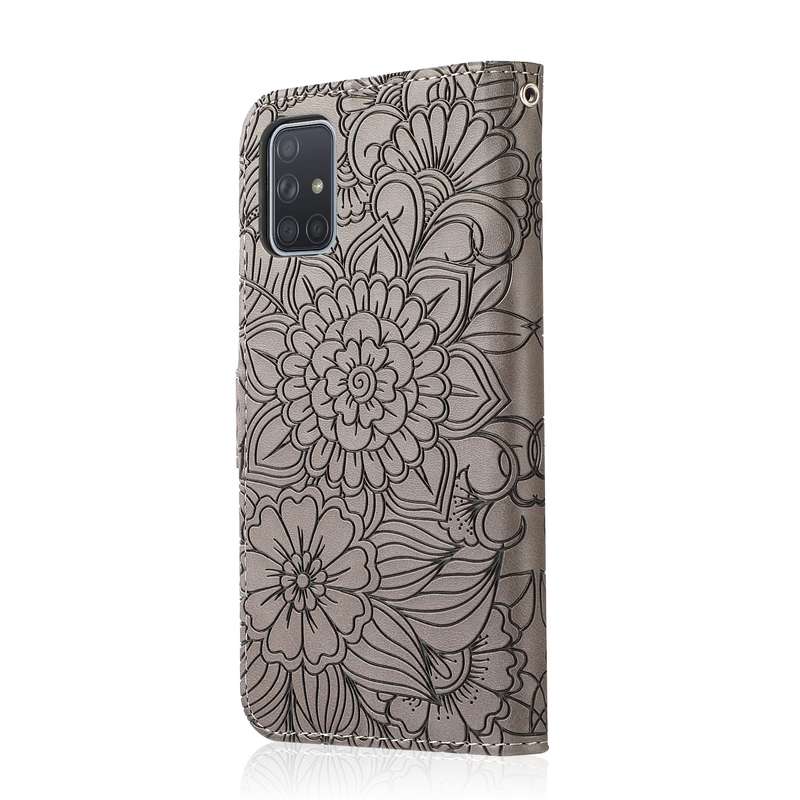 For Samsung Galaxy A71 Skin Feel Embossed Sunflower Horizontal Flip Leather Case with Holder & Card