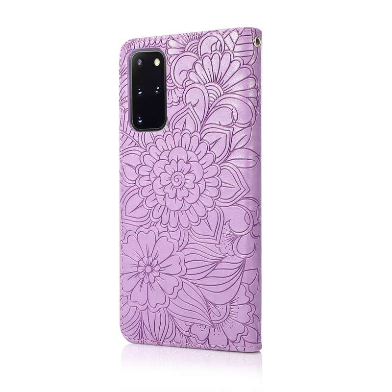 For Samsung Galaxy S20+ Skin Feel Embossed Sunflower Horizontal Flip Leather Case with Holder & Card