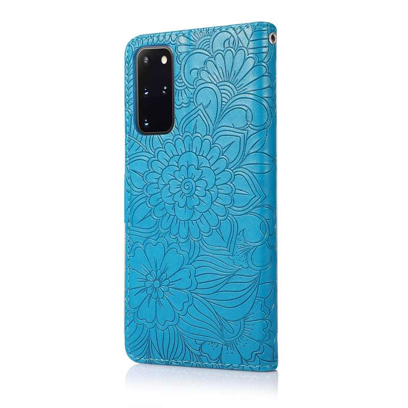 For Samsung Galaxy S20+ Skin Feel Embossed Sunflower Horizontal Flip Leather Case with Holder & Card