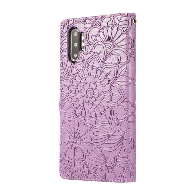 For Samsung Galaxy Note10+ Skin Feel Embossed Sunflower Horizontal Flip Leather Case with Holder & C