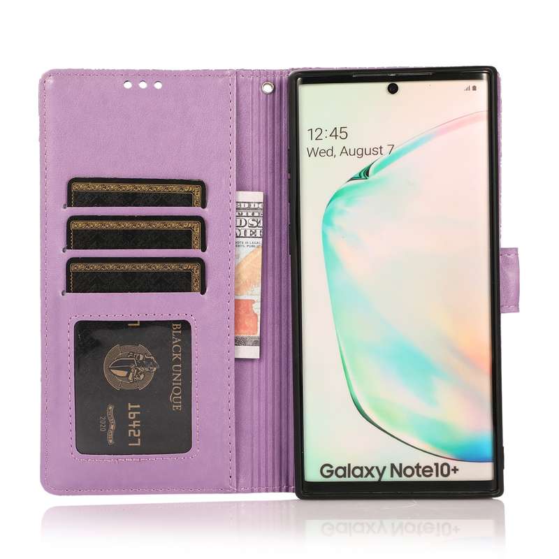 For Samsung Galaxy Note10+ Skin Feel Embossed Sunflower Horizontal Flip Leather Case with Holder & C