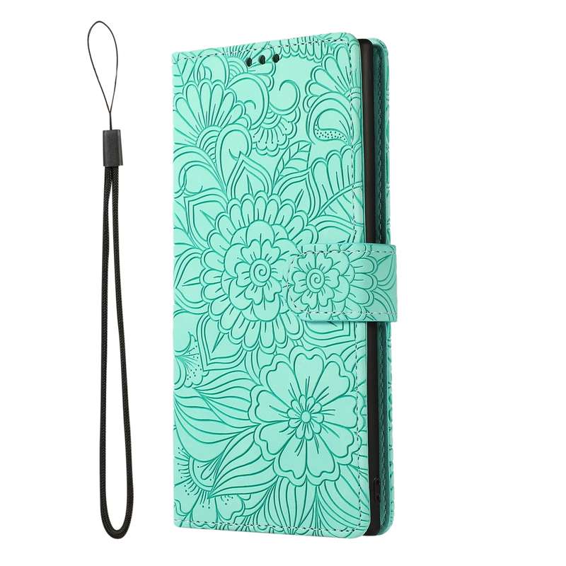 For Samsung Galaxy Note10+ Skin Feel Embossed Sunflower Horizontal Flip Leather Case with Holder & C