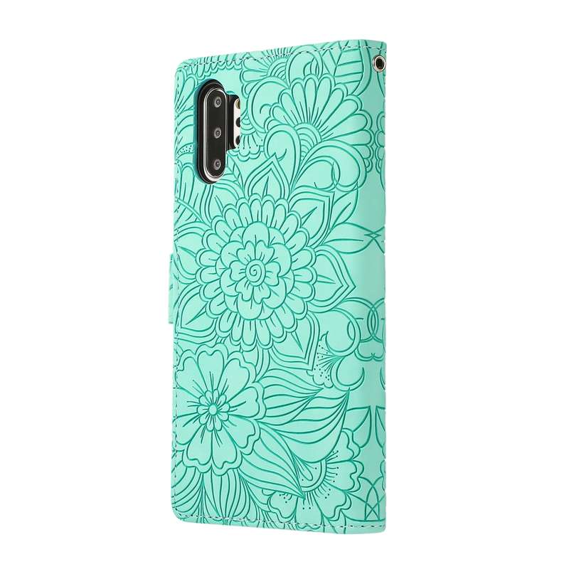 For Samsung Galaxy Note10+ Skin Feel Embossed Sunflower Horizontal Flip Leather Case with Holder & C