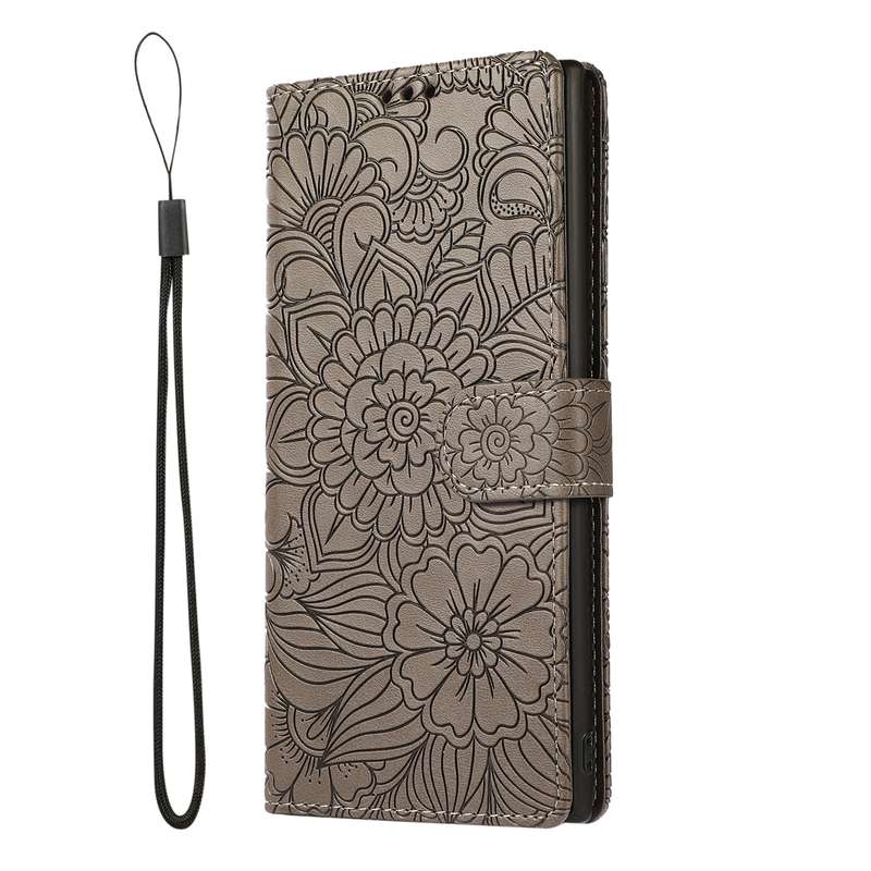 For Samsung Galaxy Note10+ Skin Feel Embossed Sunflower Horizontal Flip Leather Case with Holder & C