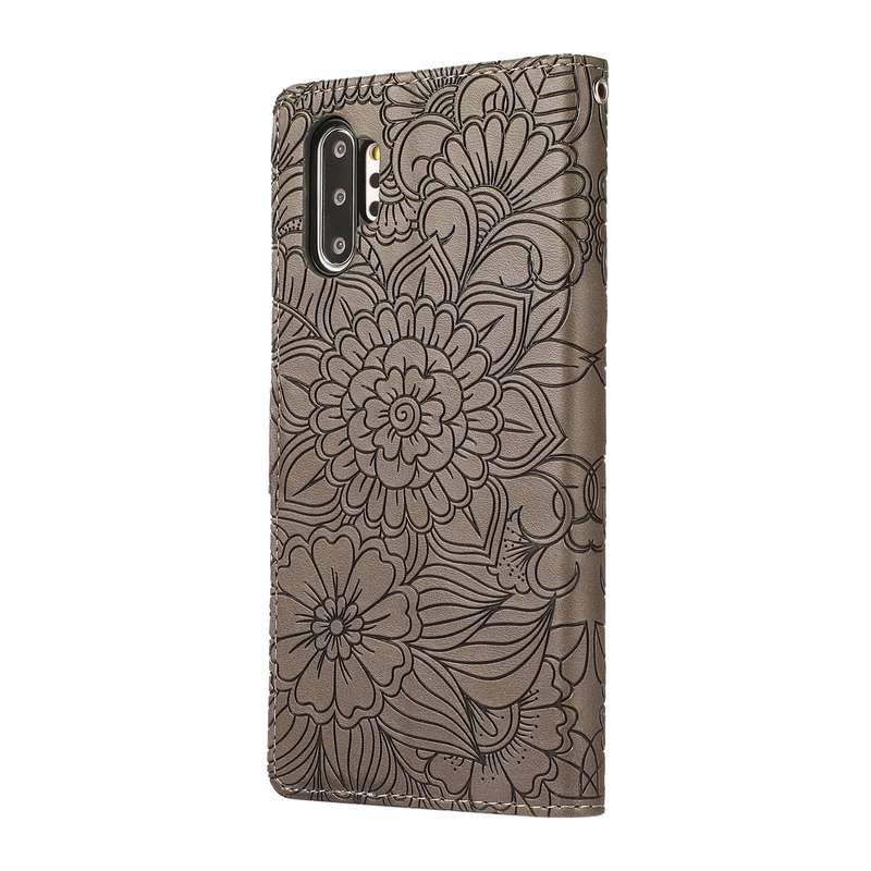 For Samsung Galaxy Note10+ Skin Feel Embossed Sunflower Horizontal Flip Leather Case with Holder & C