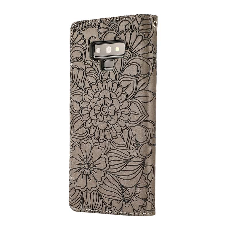 For Samsung Galaxy Note9 Skin Feel Embossed Sunflower Horizontal Flip Leather Case with Holder & Car