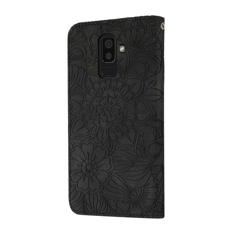 For Samsung Galaxy J8 Skin Feel Embossed Sunflower Horizontal Flip Leather Case with Holder & Card S