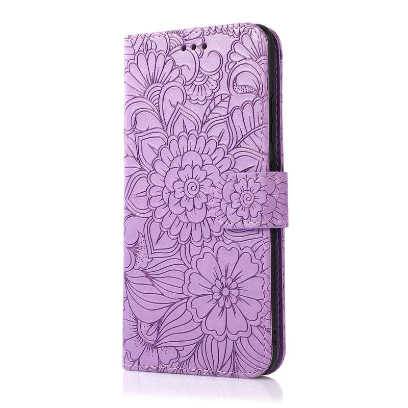 For Samsung Galaxy A51 Skin Feel Embossed Sunflower Horizontal Flip Leather Case with Holder & Card