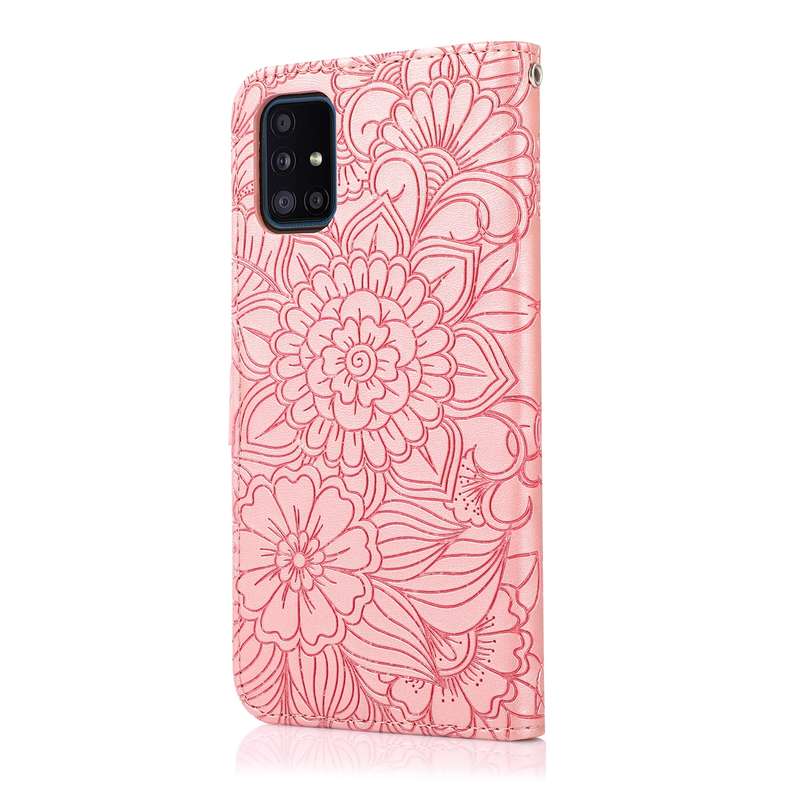 For Samsung Galaxy A51 Skin Feel Embossed Sunflower Horizontal Flip Leather Case with Holder & Card