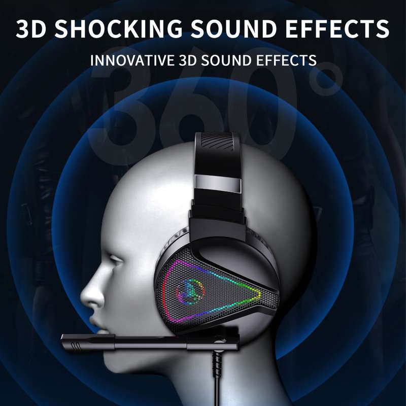 HXSJ F16 3.5mm + USB Port RGB Light Stereo Gaming Headset with Microphone(Black)