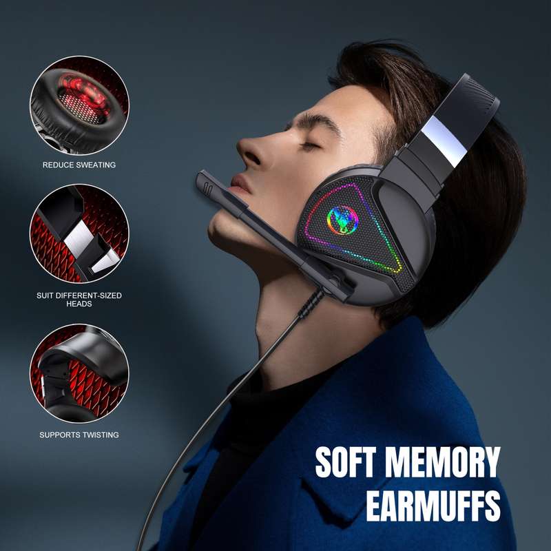 HXSJ F16 3.5mm + USB Port RGB Light Stereo Gaming Headset with Microphone(Black)