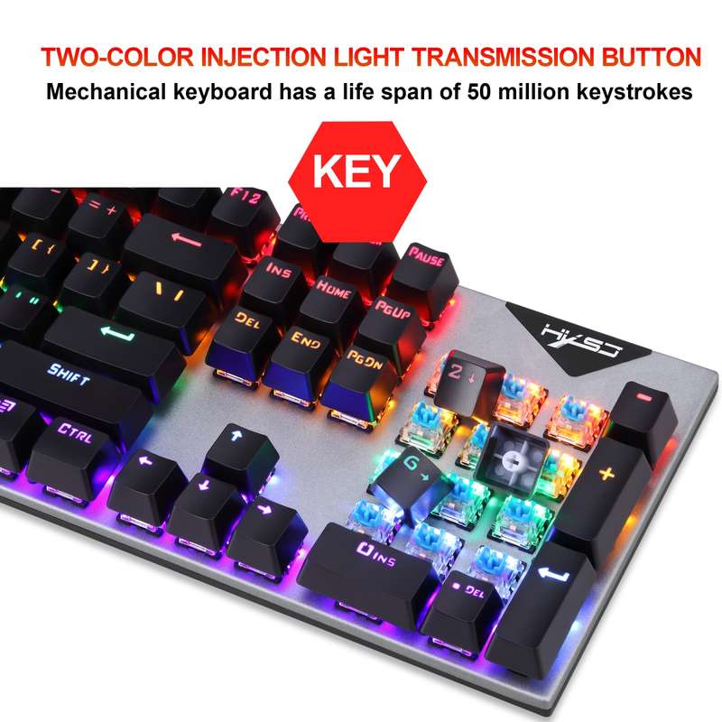 HXSJ L300 104 Keys USB Port LED Lighting Wired Mechanical Keyboard(Black)
