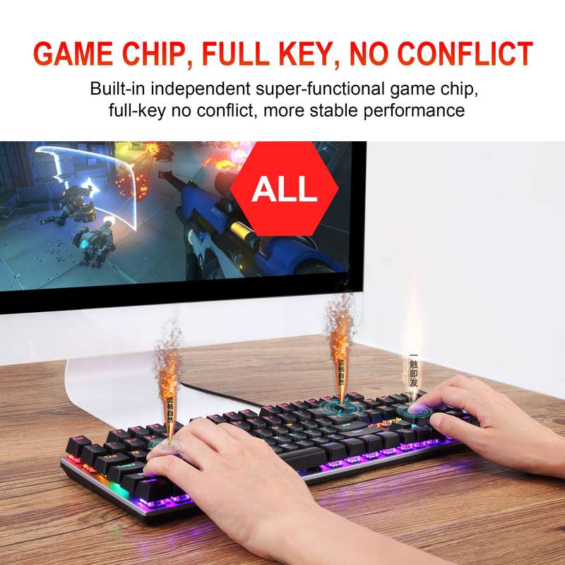 HXSJ L300 104 Keys USB Port LED Lighting Wired Mechanical Keyboard(Black)