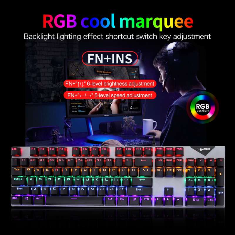 HXSJ L300 104 Keys USB Port LED Lighting Wired Mechanical Keyboard(Black)