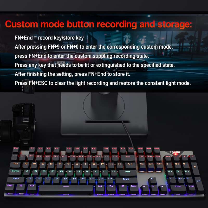 HXSJ L300 104 Keys USB Port LED Lighting Wired Mechanical Keyboard(Black)