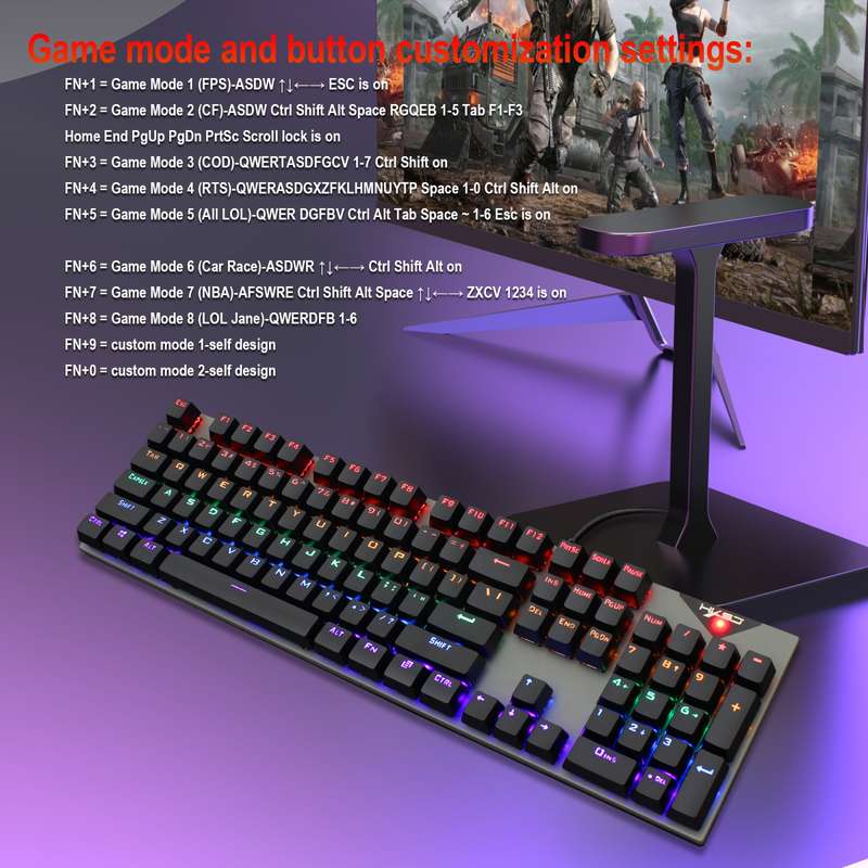 HXSJ L300 104 Keys USB Port LED Lighting Wired Mechanical Keyboard(Black)