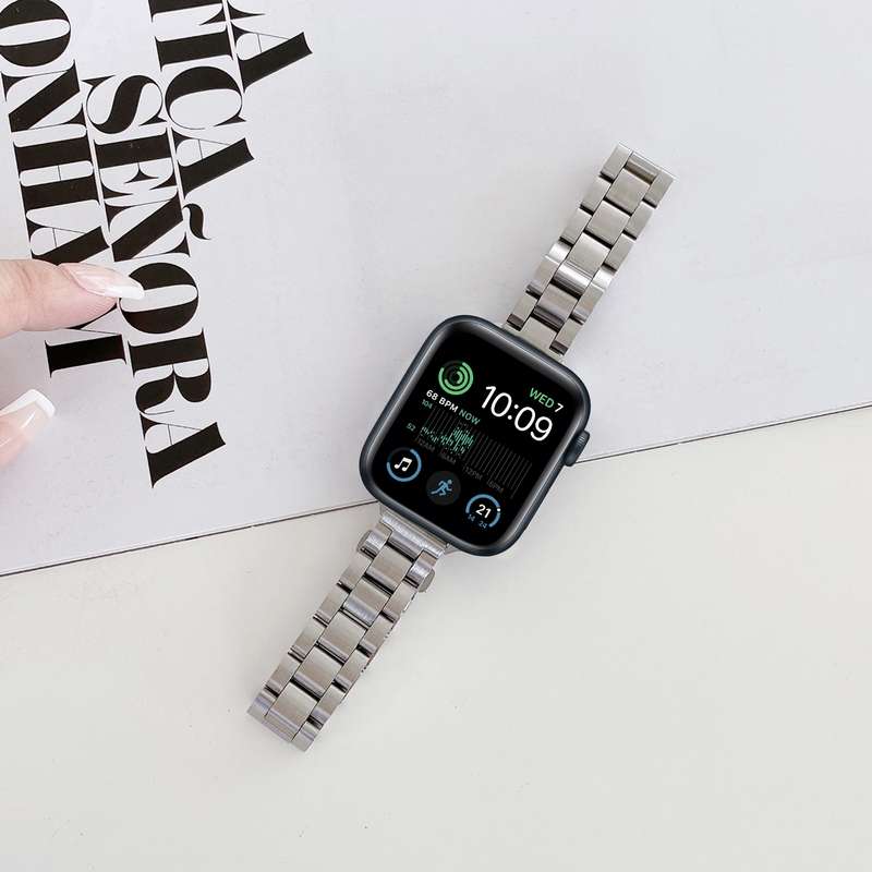 Three-beads Steel Watch Band For Apple Watch Series 9&8&7 41mm / SE 3&SE 2&6&SE&5&4 40mm / 3&2&